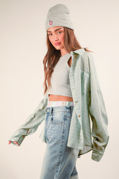 PEGGY OVERSIZED STRIPED BUTTON DOWN - SKY