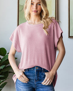 PENELOPE RIB TOP- DUSTY PINK- REG/CURVY