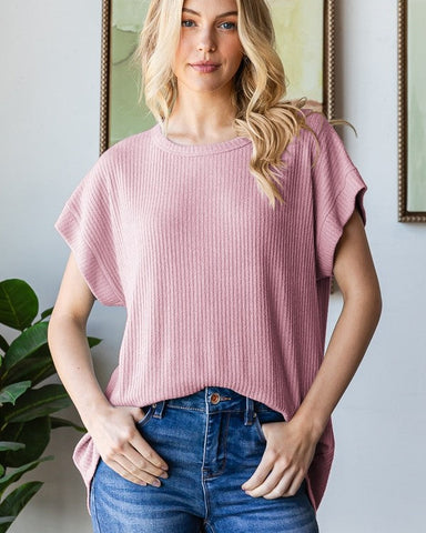 PENELOPE RIB TOP- DUSTY PINK- REG/CURVY
