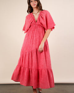 MINERAL WASHED MIDI DRESS - TOMATO
