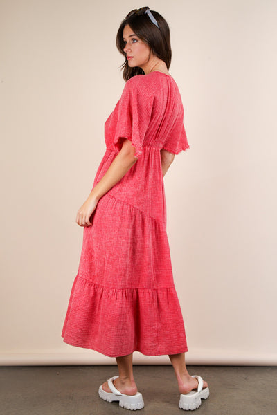 MINERAL WASHED MIDI DRESS - TOMATO