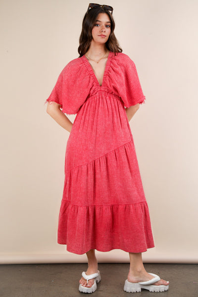 MINERAL WASHED MIDI DRESS - TOMATO