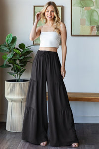 OVER WIDE LEG SOLID PANTS WITH ELASTIC BAND AND SIDE POCKETS - BLACK - CURVY