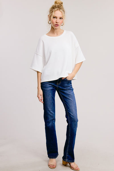 ROUND NECK SHORT SLEEVE TOP - OFF WHITE - Salty Lime Boutique