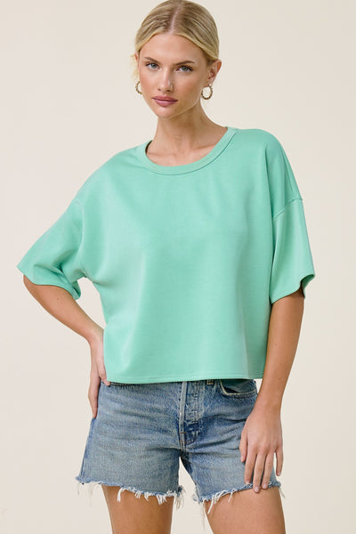 ROUND NECK SHORT SLEEVE TOP - PISTACHIO