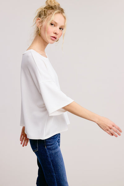 ROUND NECK SHORT SLEEVE TOP - OFF WHITE - Salty Lime Boutique