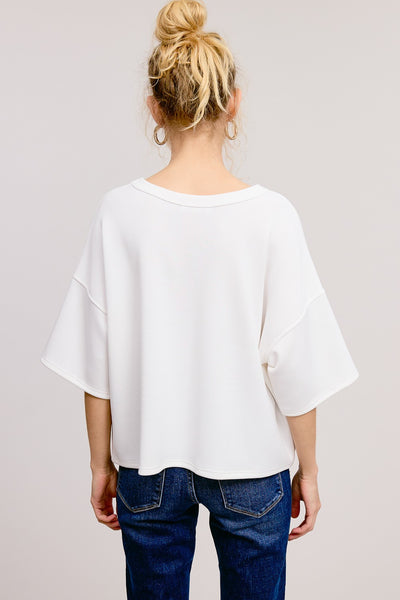ROUND NECK SHORT SLEEVE TOP - OFF WHITE - Salty Lime Boutique