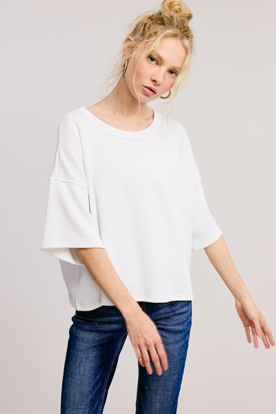 ROUND NECK SHORT SLEEVE TOP - OFF WHITE - Salty Lime Boutique