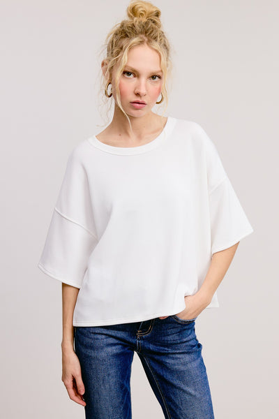 ROUND NECK SHORT SLEEVE TOP - OFF WHITE - Salty Lime Boutique