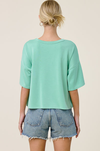 ROUND NECK SHORT SLEEVE TOP - PISTACHIO
