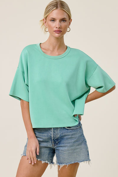 ROUND NECK SHORT SLEEVE TOP - PISTACHIO