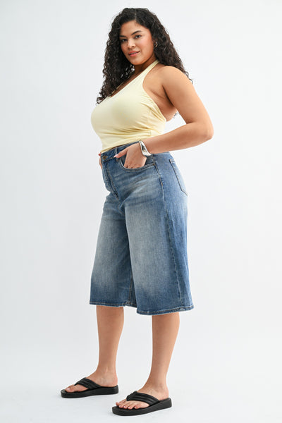 Super High Wide Bermuda Shorts by Mica Denim- Med. Wash