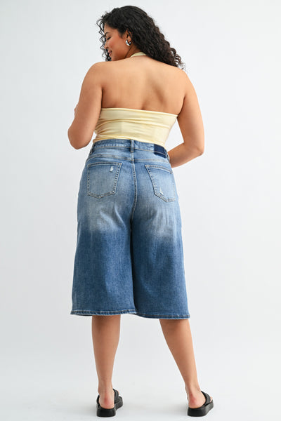 Super High Wide Bermuda Shorts by Mica Denim- Med. Wash
