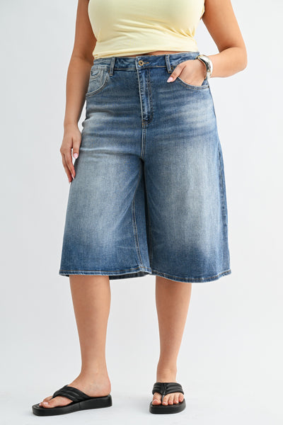 Super High Wide Bermuda Shorts by Mica Denim- Med. Wash