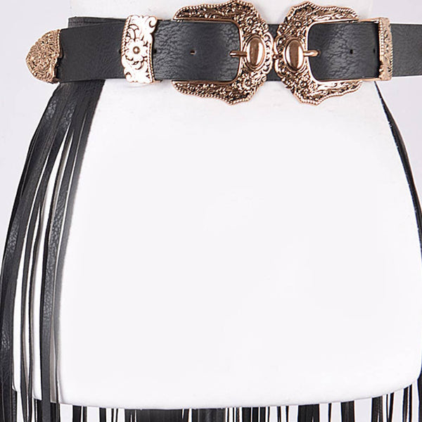 Double Buckle Curtain Fringe Belt: BKBS - Salty Lime Boutique