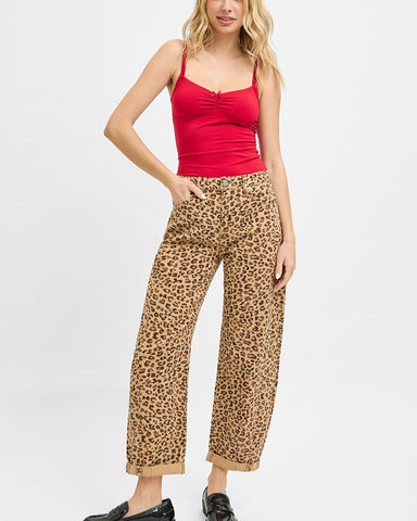 HIGH RISE CROP LEOPARD PRINT BARREL CUFFED JEANS BY RISEN- CAMO - REG/CURVY