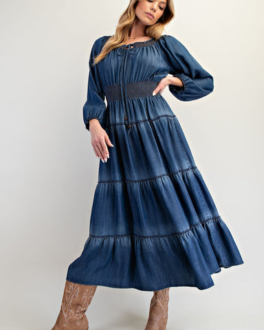 EDEN SMOCKED DENIM DRESS