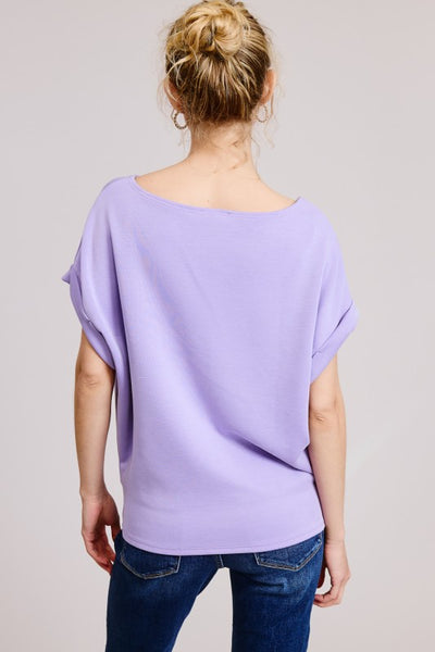 JODI CUFF SLEEVE SCUBA TOP- LAVENDER - Salty Lime Boutique