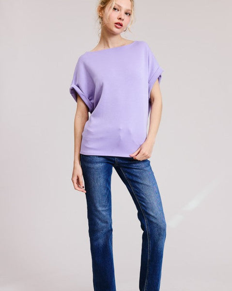 JODI CUFF SLEEVE SCUBA TOP- LAVENDER - Salty Lime Boutique