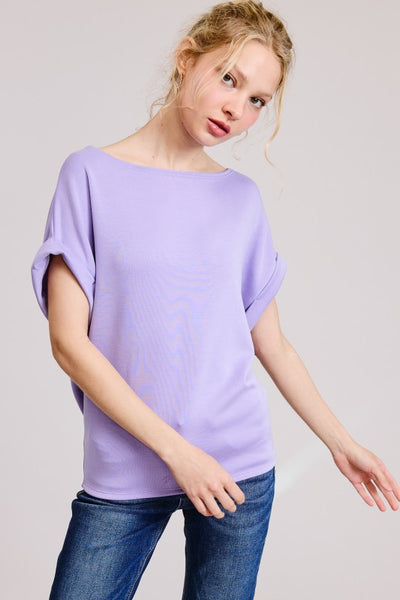 JODI CUFF SLEEVE SCUBA TOP- LAVENDER - Salty Lime Boutique