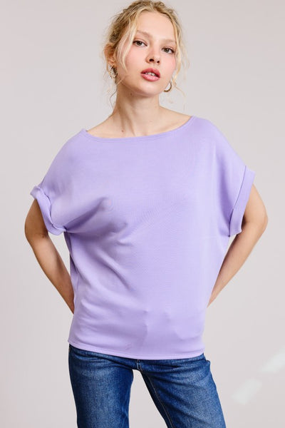 JODI CUFF SLEEVE SCUBA TOP- LAVENDER - Salty Lime Boutique