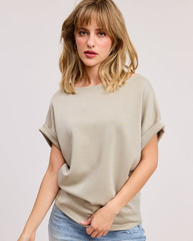 SCUBA CUFF SLEEVE TOP- MOSS