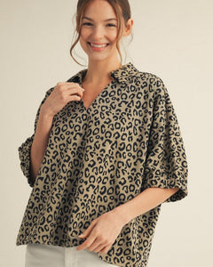 CHARLEEN DROP SHOULDER LEOPARD PRINT TOP