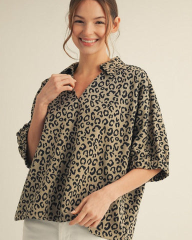 CHARLEEN DROP SHOULDER LEOPARD PRINT TOP