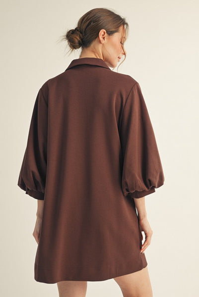 DARLA FRONT PLEATED COMFY DRESS - BROWN