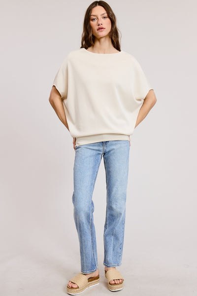 CLAUDIA SHORT SLEEVE DOLMAN TOP - STONE