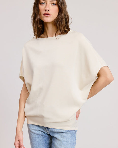 CLAUDIA SHORT SLEEVE DOLMAN TOP - STONE