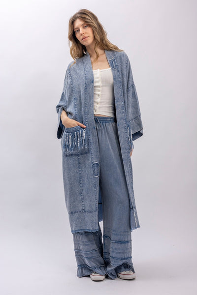 STAR PATCHWORK DUSTER JACKET - DENIN