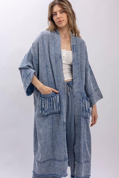 STAR PATCHWORK DUSTER JACKET - DENIN
