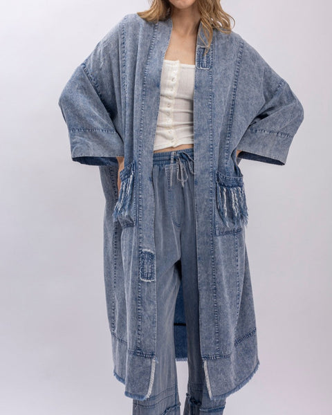 STAR PATCHWORK DUSTER JACKET - DENIN