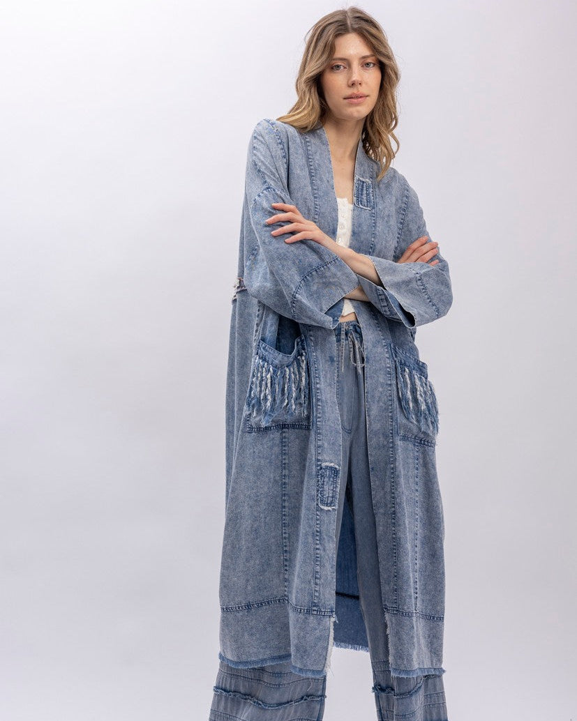 STAR PATCHWORK DUSTER JACKET - DENIN
