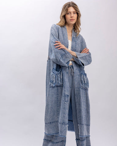 STAR PATCHWORK DUSTER JACKET - DENIN