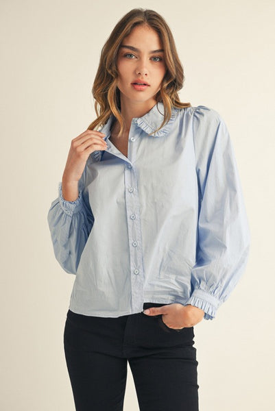 HARPER BUTTON DOWN SHIRT - LT BLUE - Salty Lime Boutique