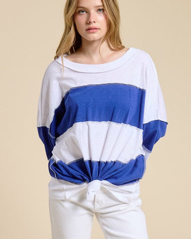 TIE FRONT RUGBY STRIPE TOP- ROYAL BLUE
