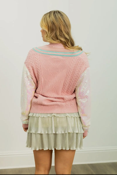 SNOWMAN CARDIGAN WITH SEQUIN SLEEVES