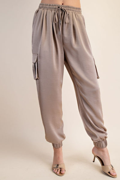 CARGO SATIN JOGGER PANTS - MOCHA