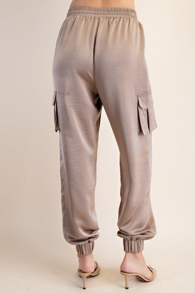 CARGO SATIN JOGGER PANTS - MOCHA