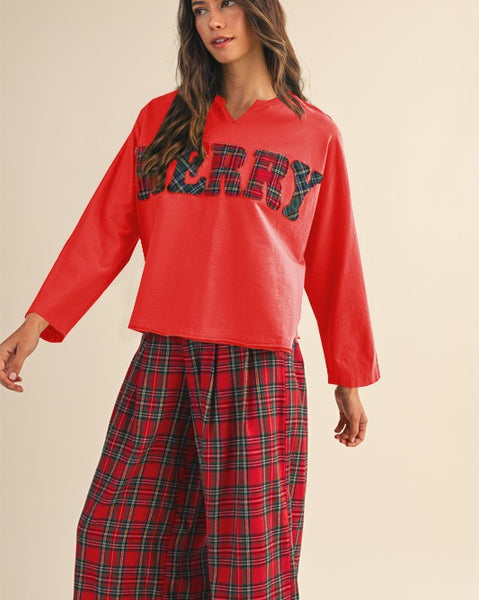 MERRY LETTERING SWEATSHIRT - RED