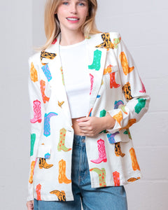 BOOTS PRINTED BLAZER - WHITE