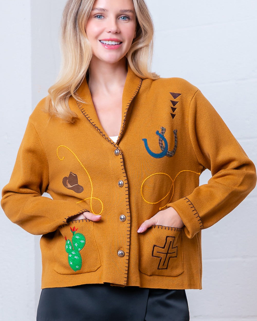 LORI WESTERN EMBROIDERED CARDIGAN - CAMEL