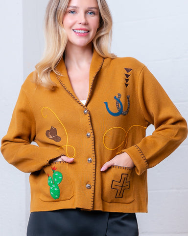 LORI WESTERN EMBROIDERED CARDIGAN - CAMEL