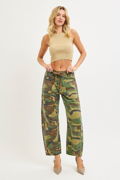 CAMO CROP BARREL JEANS BY RISEN