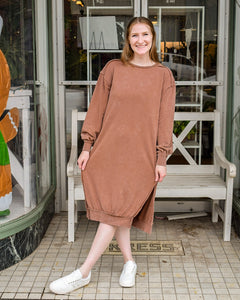 OUT FOR COFFEE SWEATSHIRT DRESS - CHESTNUT