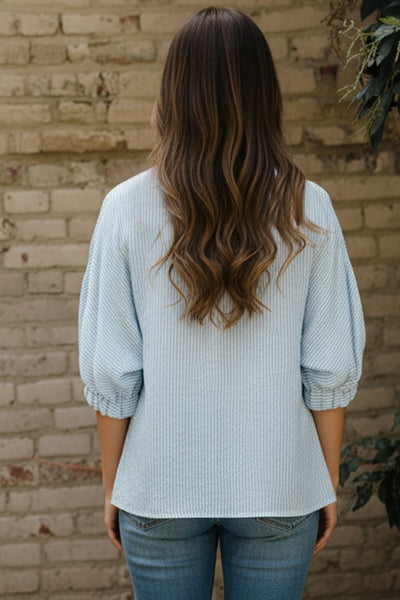 AMY TAPED COLLAR DOLMAN SLEEVE WOVEN TOP - BLUE - Salty Lime Boutique