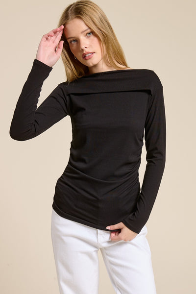 RIBBED BOATNECK TOP- BLACK