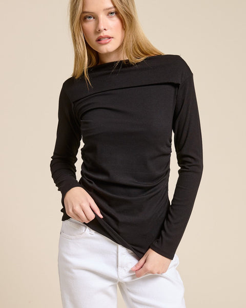 RIBBED BOATNECK TOP- BLACK